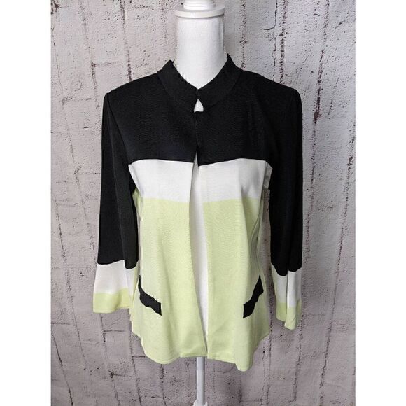 Ming Wang Color‎ Block Green Black Jacket Cardigan Sz M Medium - Picture 1 of 8